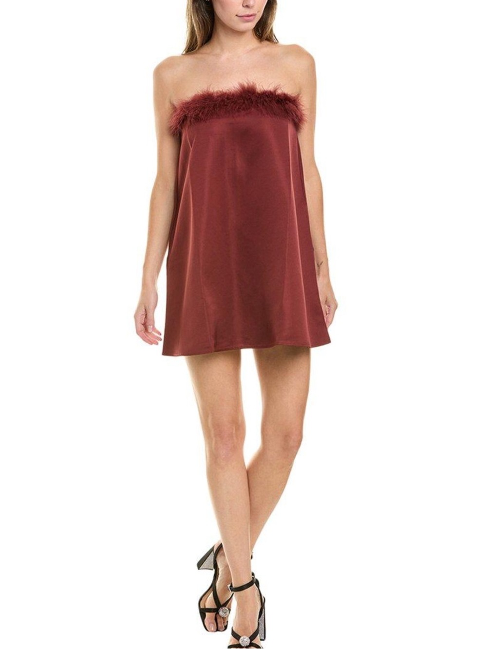 Weworewhat Strapless Feather-Trim Mini Dress